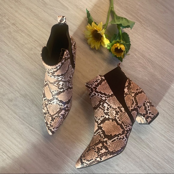 Lulu’s Chase Light Tan Snake Pointed Toe Ankle Booties - Picture 2 of 7